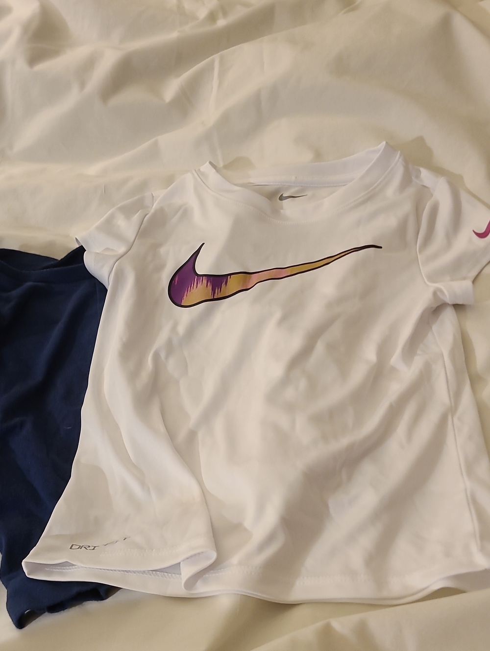 Nike White Short Sleeve Tee with Purple and Gold Swoosh And Extra Shirt